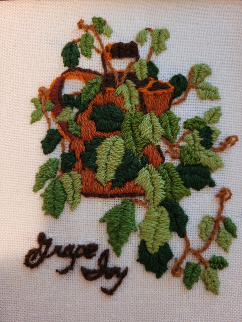 Crewel Botanical Artwork In Wood Frame
